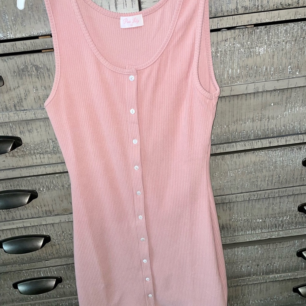 Mauve Pink Lily forget the rules ribbed button tank dress